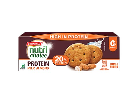 Britannia Nutri Choice Protein Milk Almond Biscuits - 0 % Maida, Rich In Protein & Fibre, 90 g