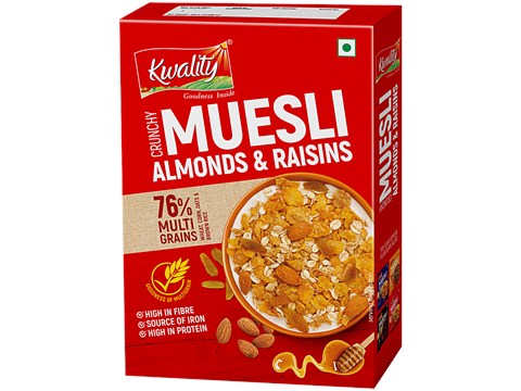 Kwality Crunchy Muesli Almonds & Raisins - High Iron & Protein, 400 g