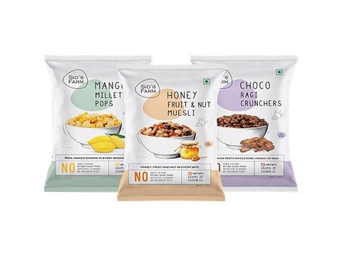 Sids Farm Mango Millet Pops, Choco Ragi Crunchers, Honey Fruit & Nut Muesli - Assorted, 90 g