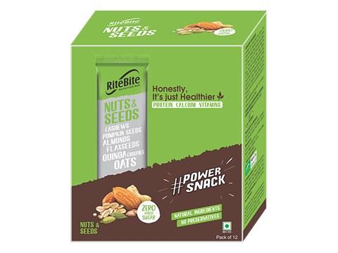 RiteBite Max Protein Multigrain Energy Bar - Nuts & Seeds, Healthy Snack, High In Protein & Fibre, Cashews, Almond, Pumpkin Seeds, Flaxseeds, Sugar Free, 35 g