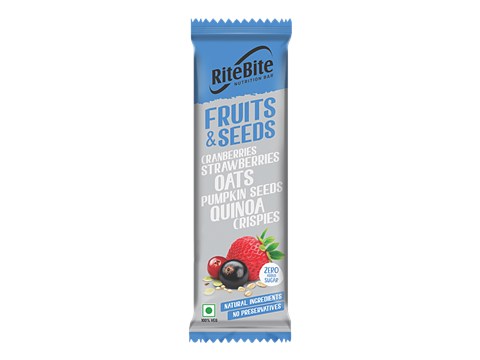 RiteBite Max Protein Multigrain Energy Bar - Fruit & Seeds, Healthy Snack, High In Protein & Fibre, Cranberries, Strawberries, Oats & Pumpkin Seeds, Sugar Free, 35 g