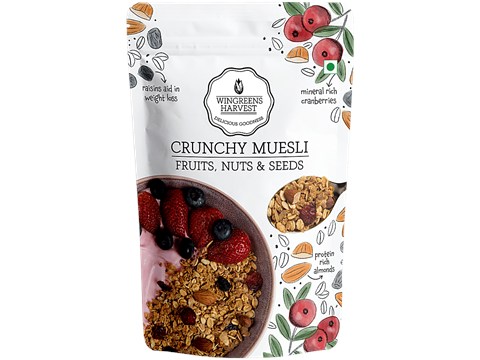 Wingreens Harvest Crunchy Muesli - Fruits, Nuts & Seeds With Rolled Oats, Gluten-Free, Healthy Breakfast, 800 g