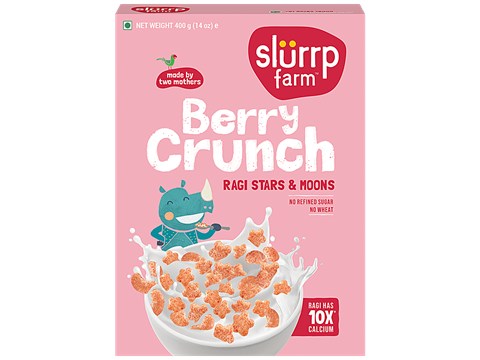 Slurrp Farm Berry Crunch Breakfast Cereal - Ragi Stars & Moons, Healthy Millet, No Maida/Sugar, 400 g