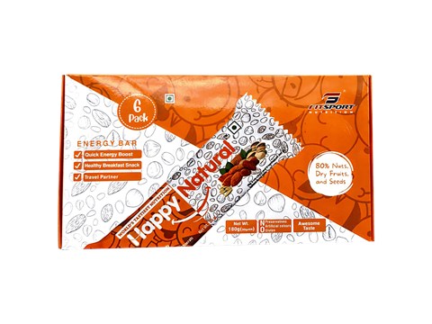 Fitsport Nutrition Happy Natural Nutrition Energy Bar - 80% Nuts, Energy Booster, No Preservatives, 30 g