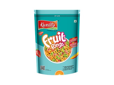 Kwality Fruitrings - Flavour Of Mango, Strawberry, Orange & Vanilla, Made Of Whole Wheat, 375 g