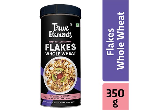 True Elements Whole Wheat Flakes - Honey & Almonds, Dietary Fibre Rich Breakfast, 350 g