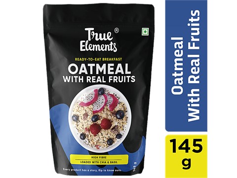 True Elements Whole Oatmeal With Chia & Real Fruits - High Protein & Fibre Breakfast Cereal, 145 g