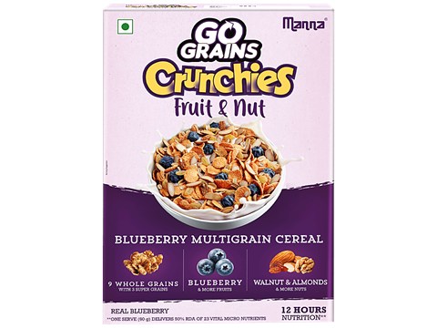 Manna Go Grain Crunchies - Fruit & Nut, Real Blueberry, Multigrain Breakfast Cereal, For Kids, 300 g