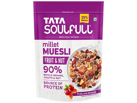 Tata Soulfull Millet Muesli Breakfast Cereal With 90% Fruit & Nut Wholegrains, 500 g
