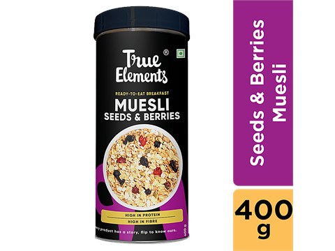 True Elements Seeds & Berries Muesli - High Fibre & Protein, Ready To Eat Healthy Breakfast, 400 g