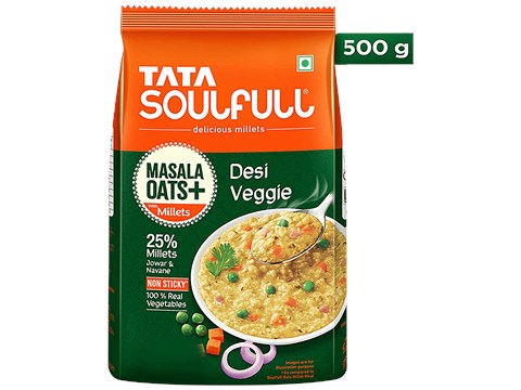 Tata Soulfull Masala Oats+ Desi Veggie, With 25% Millets, Non-Sticky, 500 g
