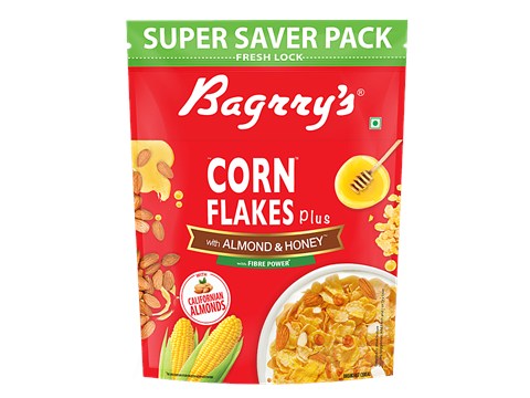 Bagrry's Corn Flakes Plus With Almond & Honey, Fibre Power, 750 g