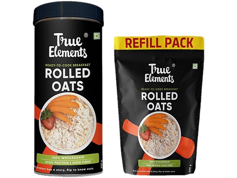 True Elements Diabetic Friendly Combo With Refill Pack - Rolled Oats Gluten Free, Wholegrain, High Protein, High Fibre, 1.05 kg