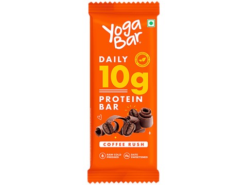 Yoga Bar 10 g Protein Bars- Mocha Brownie, Gluten-Free, Raw Cold Pressed, Date Unsweetened, Premium Whey, 50 g