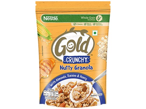 Nestle Gold Crunchy Nutty Granola - Almonds, Raisins & Honey, Breakfast Cereal, 475 g