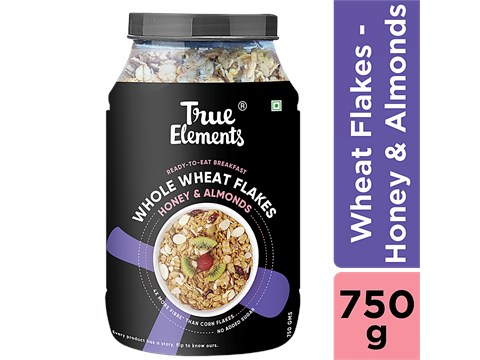 True Elements Whole Wheat Flakes - Honey & Almonds, Dietary Fibre Rich, 750 g