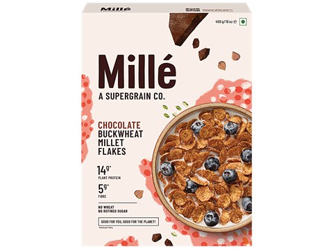 Mille Buckwheat Breakfast Flakes - Chocolate, No Corn, Gluten Free, High Plant Protein, Low Carbs, 450 g