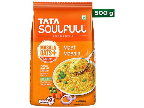 Tata Soulfull Masala Oats+ With 25% Millets, Mast Masala, Non-Sticky, 500 g