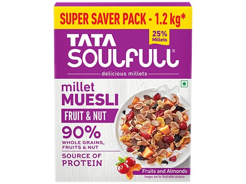 Tata Soulfull Millet Muesli Breakfast Cereal With 90% Fruits & Nut Wholegrains, 1.2 kg