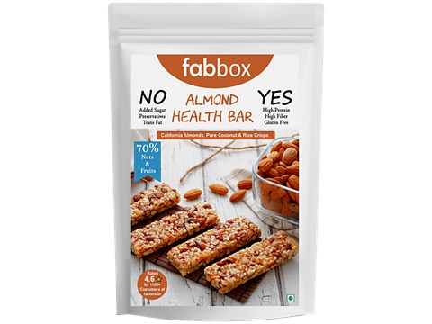 Fabbox Almond Health Bar - No Added Sugar, Weight Management, Healthy Snack, Vegan, 60 g