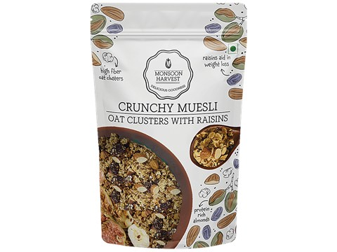 Monsoon Harvest Crunchy Muesli - Oat Clusters With Raisins, Gluten Free, Healthy Breakfast, 200 g
