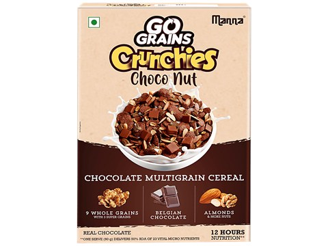 Manna Go Grain Crunchies - Choco Nut, Real Chocolate, Multigrain Breakfast Cereal, For Kids, 300 g