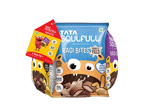 Tata Soulfull Ragi Bites Breakfast Cereal Combo Pack, Choco, Vanilla, Strawberry Fills, 102 g
