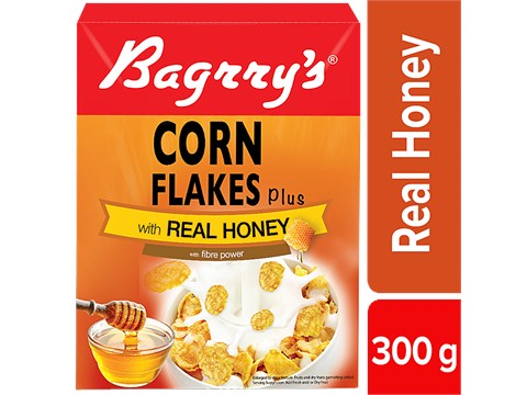 Bagrry's Corn Flakes Plus With Real Honey - 2X Fibre Power, 300 g
