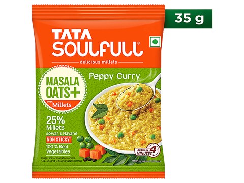 Tata Soulfull Masala Oats+ With 25% Millets, Peppy Curry, Non-Sticky, 35 g