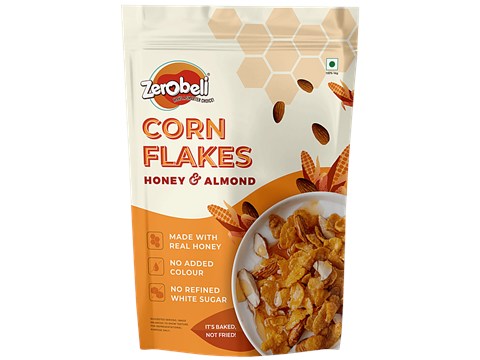 Zerobeli Corn Flakes - With Real Almonds & Honey, Fibre-rich Breakfast, 260 g
