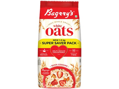 Bagrry's Whole Grain White Rolled Oats, 1.5 kg