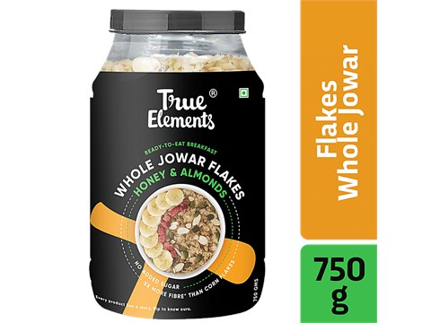True Elements Whole Jowar Flakes - Honey & Almonds, Ready To Eat, Healthy Breakfast, 750 g