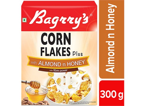 Bagrry's Corn Flakes Plus With Almond & Honey - 2X Fibre Power, 300 g