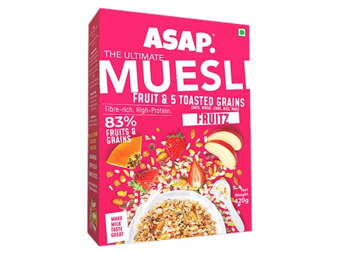 ASAP Muesli Wholegrain Breakfast - Rich In Fibre & Protein, Zero Sugar Added, Fruitz, 420 g