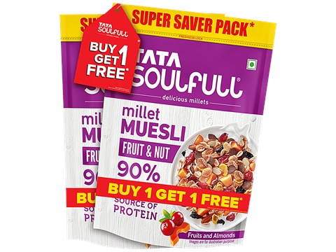 Tata Soulfull Fruit & Nut Millet Muesli - Made With Whole Wheat & Ragi, Crunchy, Almonds, 700 g