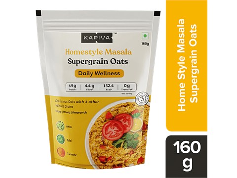 Kapiva Supergrain Oats -  Homestyle Masala With 3 Ayurvedic Herbs & 4 Whole Grains, 160 g