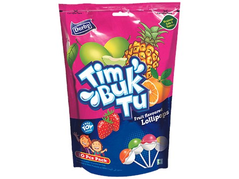 DERBY Timbuk Tu Fruit Flavoured Lollipops - Sour, Chewy, 130 g