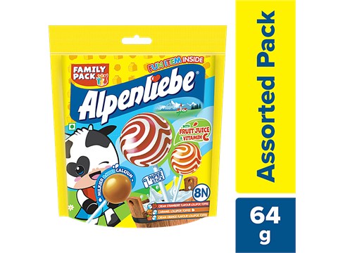 Alpenliebe Orange, Strawberry & Caramel Flavour Lollipops, 64 g