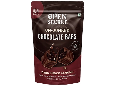 Open Secret Dark Choco-Almond Chocolate Bars - Made With Jaggery, Zero Refined Sugar, 62 g