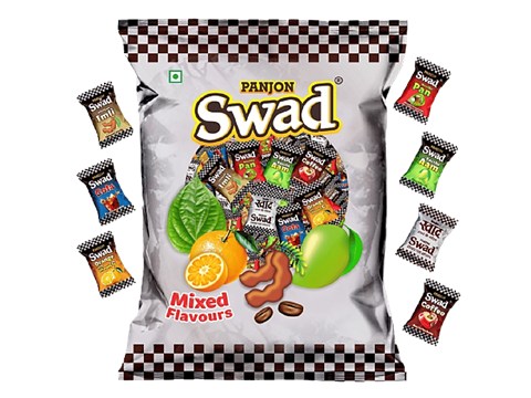 Swad Mix Fruit Assorted Candy - Kaccha Aam, Imli, Orange, Coffee, Cola, Pan, 90 g