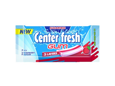 Center Fresh 3 Layer Gum - Sugarfreee Strawberry Flavour, 7 pcs