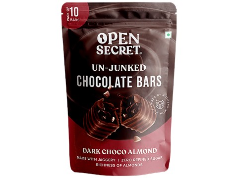 Open Secret Dark Choco Almond Chocolate Bars - With Jaggery, No Refined Sugar, 150 g