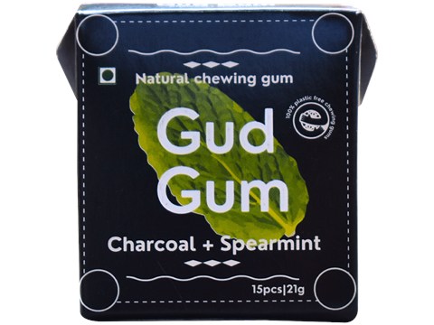 Gud Gum Natural & Plastic Free Charcoal + Spearmint Chewing Gum, 21 g