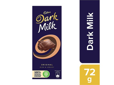 Cadbury Dark Milk Chocolate Bar, 72 g