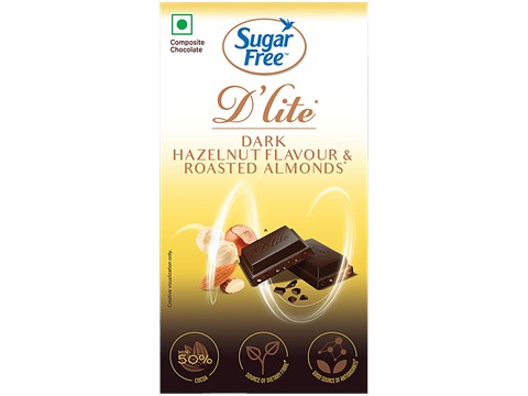 Sugar Free D'lite Hazelnut Flavour & Roasted Almonds Dark Chocolate Bar, 40 g