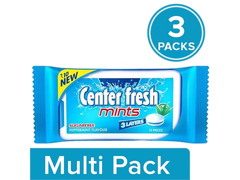 Center Fresh Mint - Sugarfree, Peppermint Flavour, 3x15 pcs
