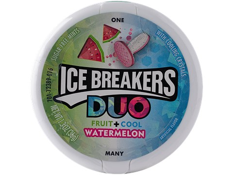 Ice Breakers Duo Fruit + Cool Watermelon Sugar Free Mints With Cooling Crystals, 36 g
