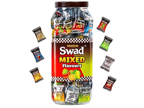 Swad Mix Fruit Assorted Candy - Kaccha Aam, Imli, Orange, Coffee, Cola, Pan Toffee Jar, 500 g