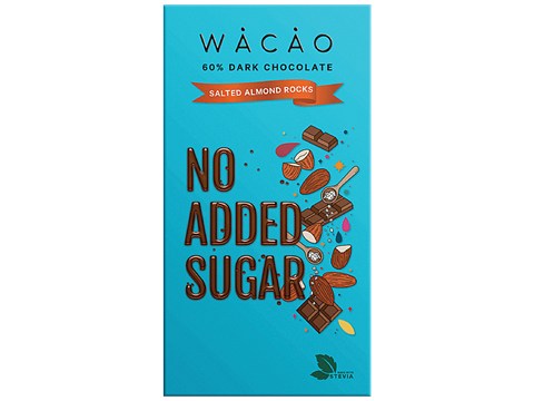 WACAO Salted Almond Rocks 60% Dark Chocolate Bar - Vegan, Gluten-Free, No Added Sugar, 40 g