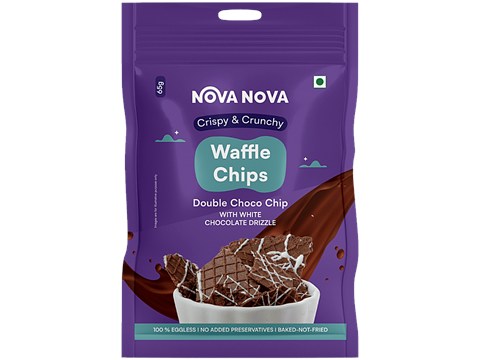 Nova Nova  Waffle Chips Double Choco Chip - With White Chocolate Drizzle, 65 g
